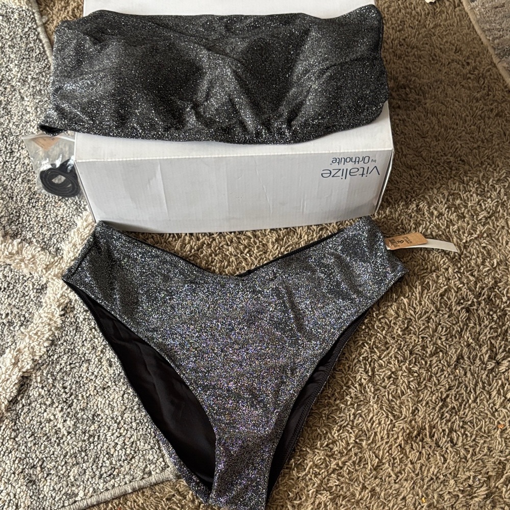 Victoria's Secret Glitter Black Bandeau Bikini Set